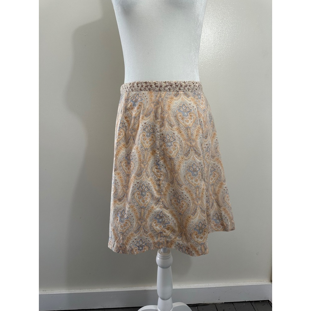 Kit Cornell Womens Medium Paisley Floral Cotton A-Line Skirt Blue Peach Cream